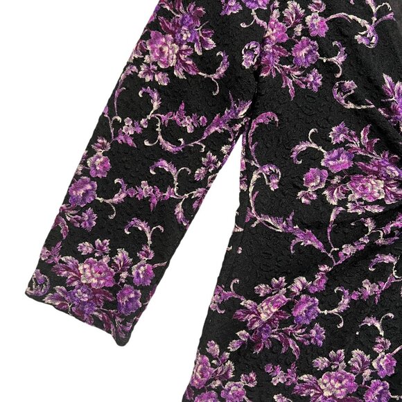 Vintage Y2K Floral Slinky Ring Deep Vneck Top Black Purple Small Disco Going Ou - Picture 5 of 13